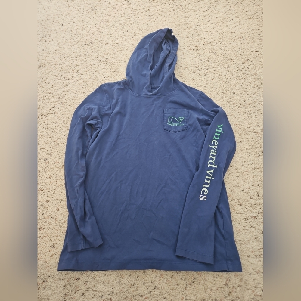 Vineyard Vines Long Sleeve Hoodie Blue Hood Size Youth Large